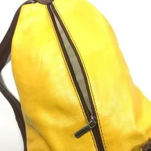 Women\'s Vera Pelle Backpack Purse Yellow Brown,  genuine leather. Vera pelle yellow leather - Gem main image 2
